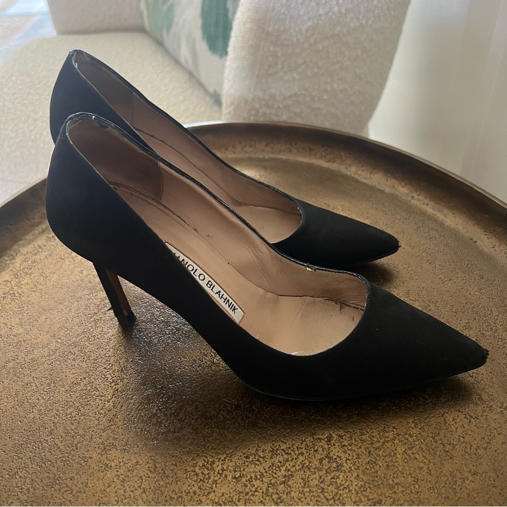Manolo Blahnik BB 90 Black Canvas Pump Sz 6.5